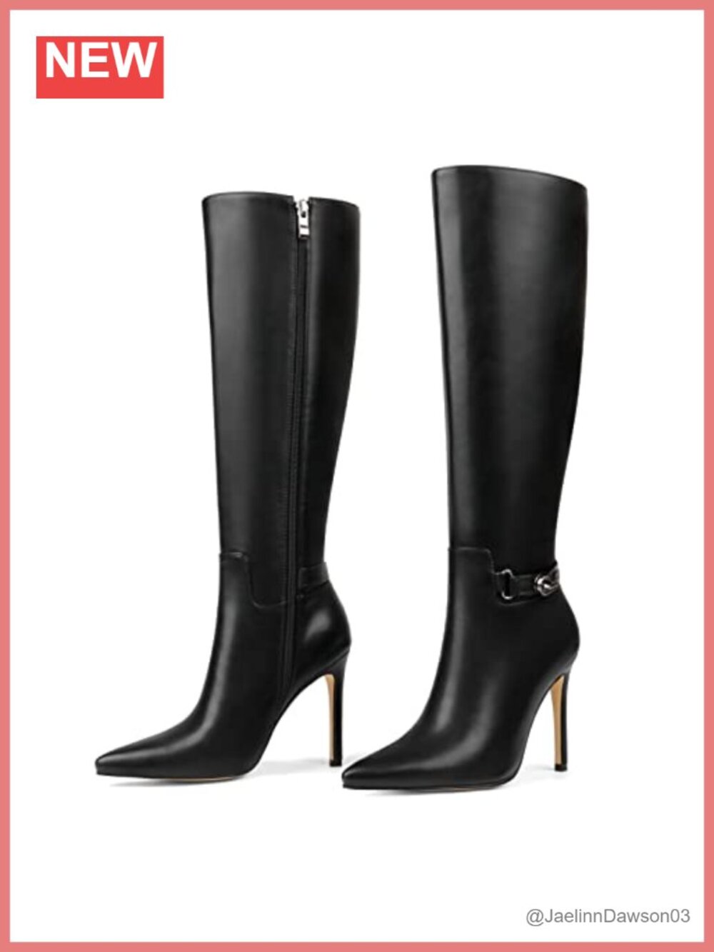 Faux Leather Knee High Slouch Boots Pointed Toe Stiletto Buckle Zip